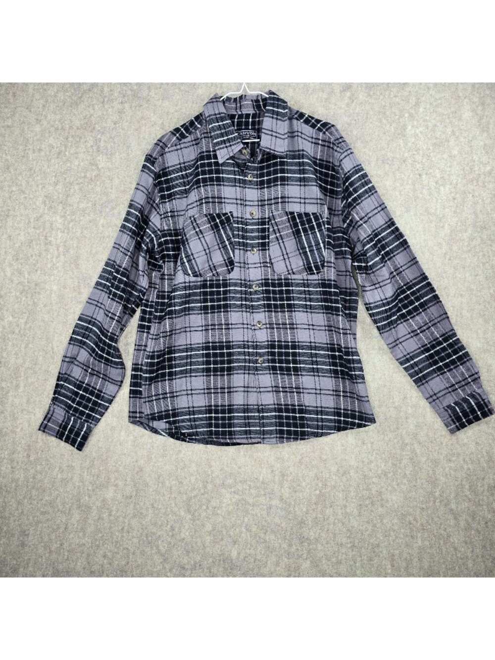 Canyon Creek Mens Long Sleeve Plaid Flannel Shirt Gray & Black Button Down